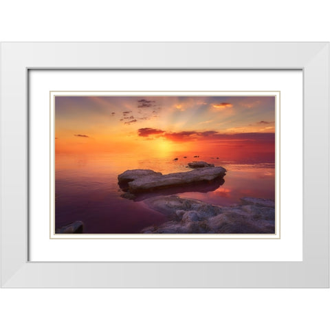 Pink Lagoon White Modern Wood Framed Art Print with Double Matting by Garcia, Helena
