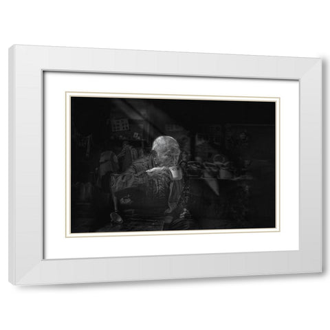Tea Time White Modern Wood Framed Art Print with Double Matting by Zeng, Jiahong