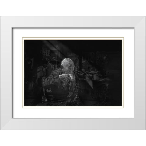 Tea Time White Modern Wood Framed Art Print with Double Matting by Zeng, Jiahong