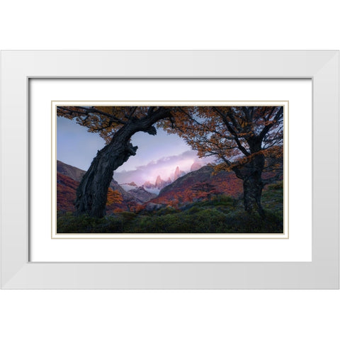 Sunset From Window White Modern Wood Framed Art Print with Double Matting by Xu, Leah