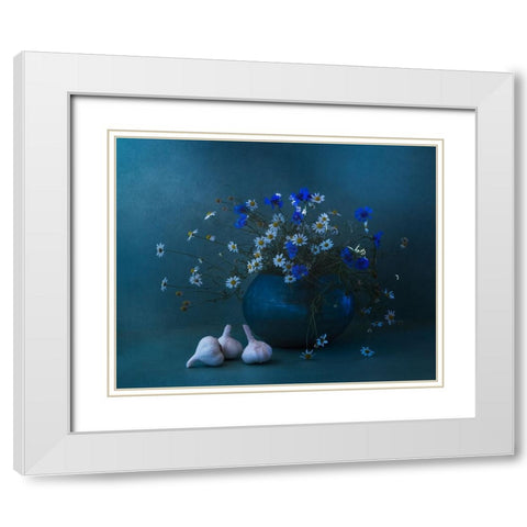 Blue And White White Modern Wood Framed Art Print with Double Matting by Tseng, Judy
