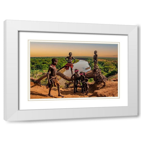 Playground White Modern Wood Framed Art Print with Double Matting by Golani, Aharon