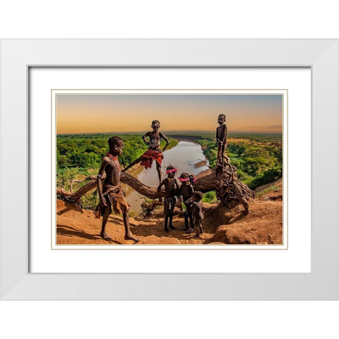 Playground White Modern Wood Framed Art Print with Double Matting by Golani, Aharon