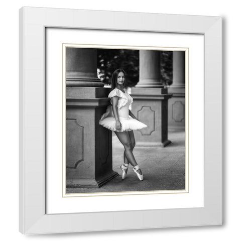 Ballerina On The Street Bw White Modern Wood Framed Art Print with Double Matting by Nanev, Vasil