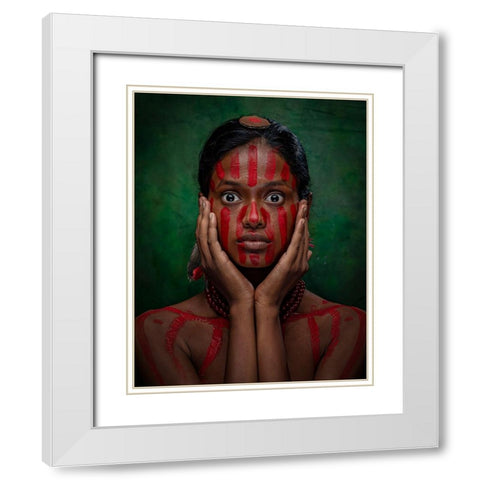 Tribal Fear White Modern Wood Framed Art Print with Double Matting by Chattopadhyay, Debasish