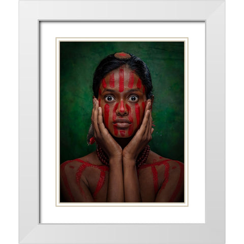 Tribal Fear White Modern Wood Framed Art Print with Double Matting by Chattopadhyay, Debasish