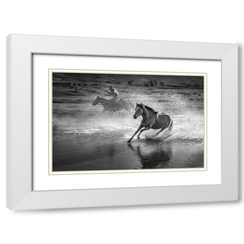 Running Horses White Modern Wood Framed Art Print with Double Matting by Zhang, Anna