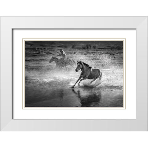 Running Horses White Modern Wood Framed Art Print with Double Matting by Zhang, Anna