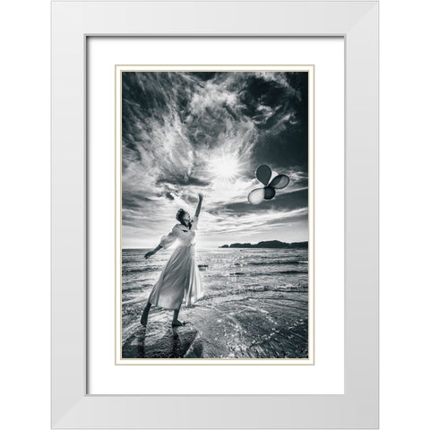 Release The Balloons White Modern Wood Framed Art Print with Double Matting by Iino, Ken-Ichi