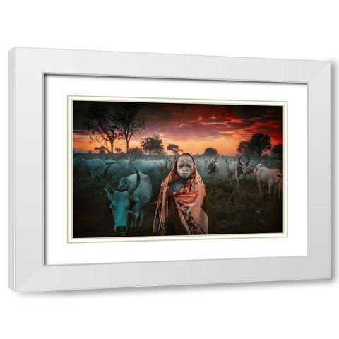 06-53 Morning Mundari, South Sudan White Modern Wood Framed Art Print with Double Matting by Yosifov, Svetlin