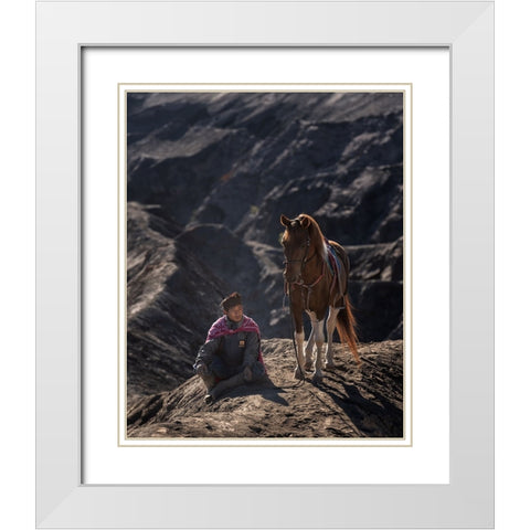 Waiting White Modern Wood Framed Art Print with Double Matting by Mikael, Fira
