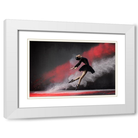 Ballerina Red n White White Modern Wood Framed Art Print with Double Matting by Suhardjo, Lisdiyanto