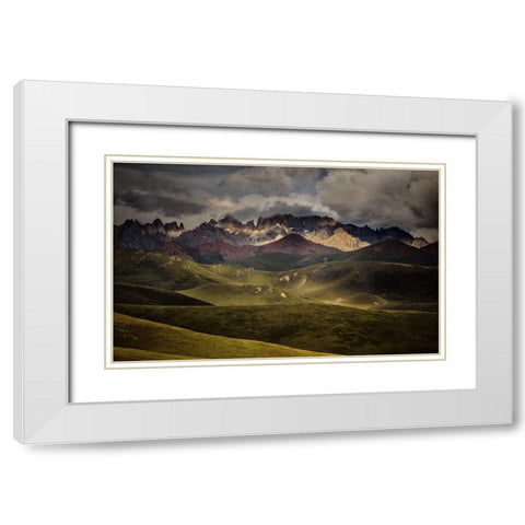 Bayan Har Mountains Sunset White Modern Wood Framed Art Print with Double Matting by Zhen Yu, James