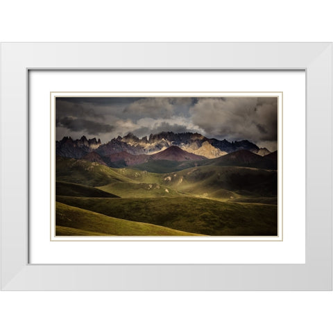 Bayan Har Mountains Sunset White Modern Wood Framed Art Print with Double Matting by Zhen Yu, James