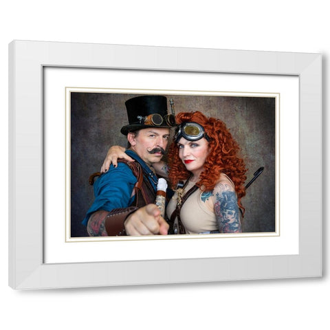 Steampunk Travelers White Modern Wood Framed Art Print with Double Matting by Springgay, Daniel