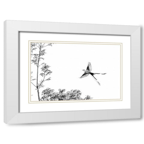 Flying White Modern Wood Framed Art Print with Double Matting by He, Mike