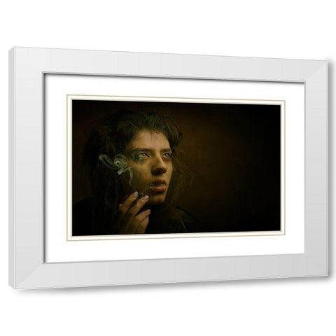 Persian Girl White Modern Wood Framed Art Print with Double Matting by Hasheminasab, Moein