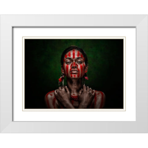 A Tribal Woman White Modern Wood Framed Art Print with Double Matting by Bhattacharyya, Partha