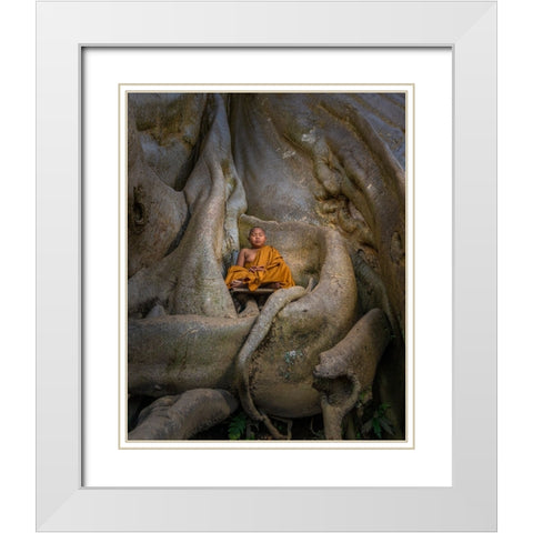 Pray White Modern Wood Framed Art Print with Double Matting by Fifi, Magdalena