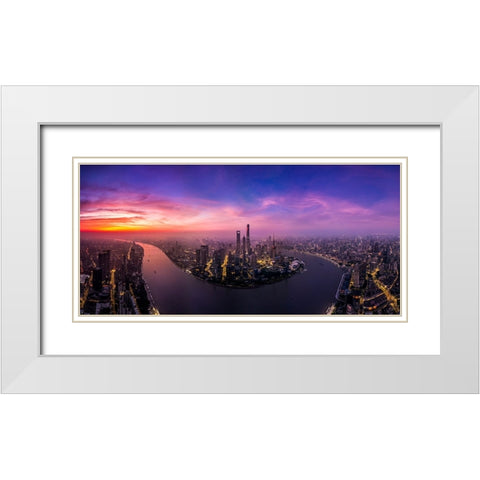 The Morning Glow in Lujiazui Shanghai White Modern Wood Framed Art Print with Double Matting by Ren Rong, Raymond