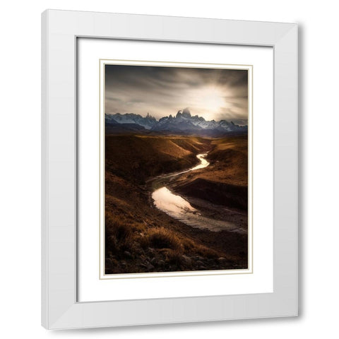 Mountain View White Modern Wood Framed Art Print with Double Matting by Zhang, Yan