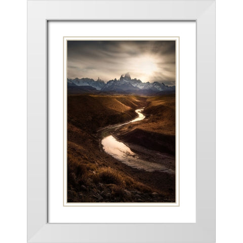Mountain View White Modern Wood Framed Art Print with Double Matting by Zhang, Yan