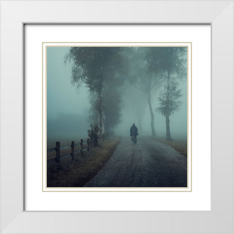 The Man And His Bike White Modern Wood Framed Art Print with Double Matting by Wasinger, Renate