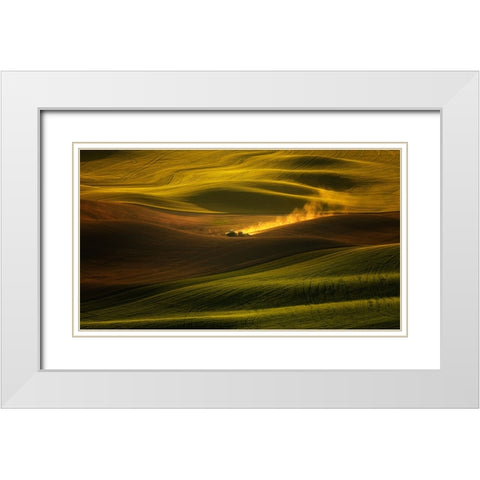 A Tractor In The Palouse Wheat Fields White Modern Wood Framed Art Print with Double Matting by Zhang, Joan