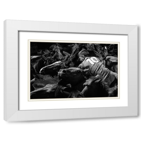 Mounted The Horse (A Rapa Das Bestas) White Modern Wood Framed Art Print with Double Matting by Pascual Buye, Santiago
