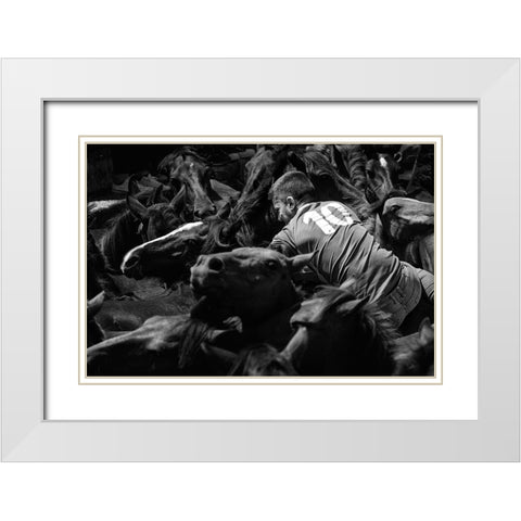 Mounted The Horse (A Rapa Das Bestas) White Modern Wood Framed Art Print with Double Matting by Pascual Buye, Santiago