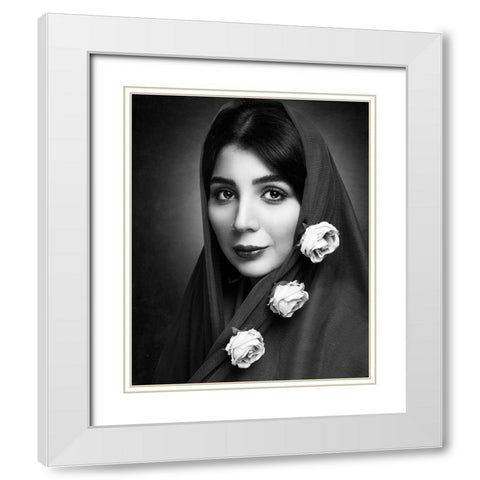 A Girl With Beautiful Flowers White Modern Wood Framed Art Print with Double Matting by Heydari, Amir