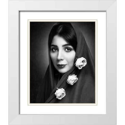 A Girl With Beautiful Flowers White Modern Wood Framed Art Print with Double Matting by Heydari, Amir