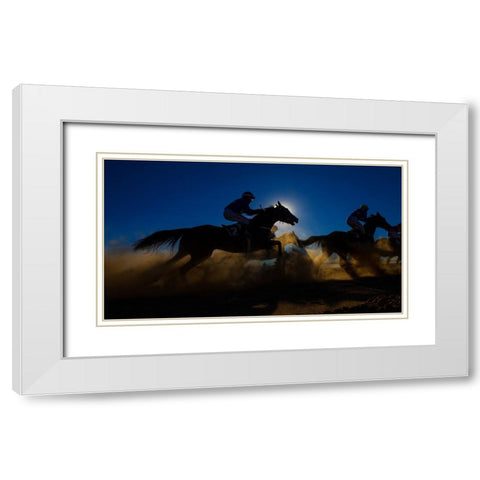 Horse Racing Through The Dust White Modern Wood Framed Art Print with Double Matting by Lee Chapman, Sharon