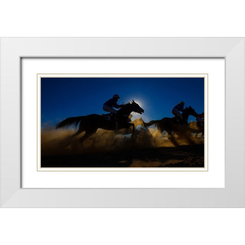 Horse Racing Through The Dust White Modern Wood Framed Art Print with Double Matting by Lee Chapman, Sharon