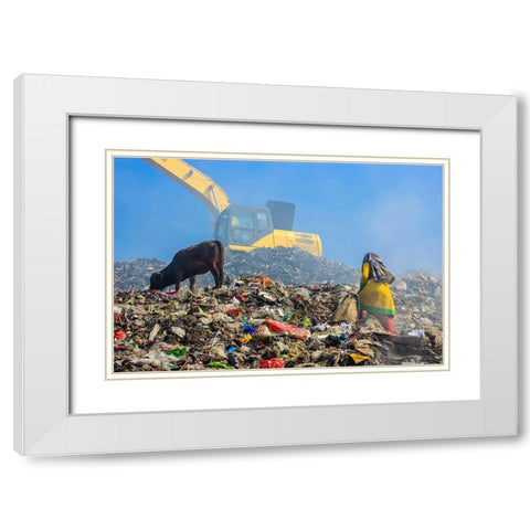 The Children Collect Recyclable Materials White Modern Wood Framed Art Print with Double Matting by Amdad Hossain, Muhammad