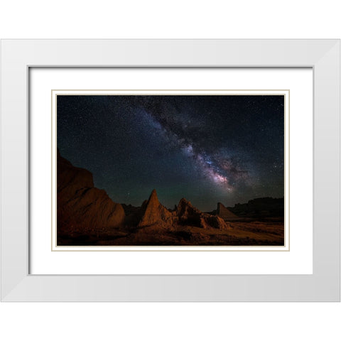 Night Sky Of Badlands White Modern Wood Framed Art Print with Double Matting by P., Ruiqing