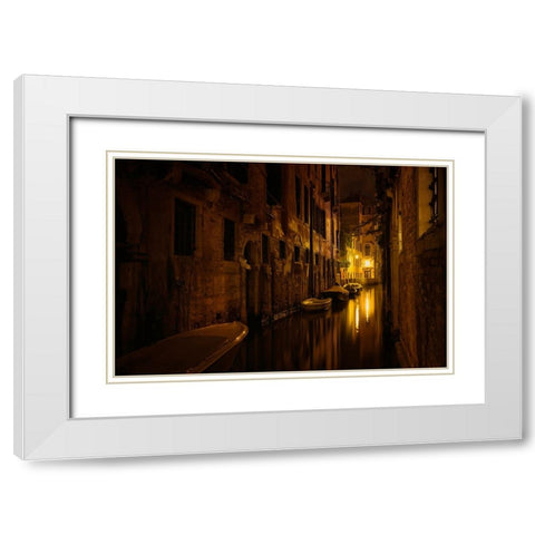 Venice At Night White Modern Wood Framed Art Print with Double Matting by Maier, Norbert