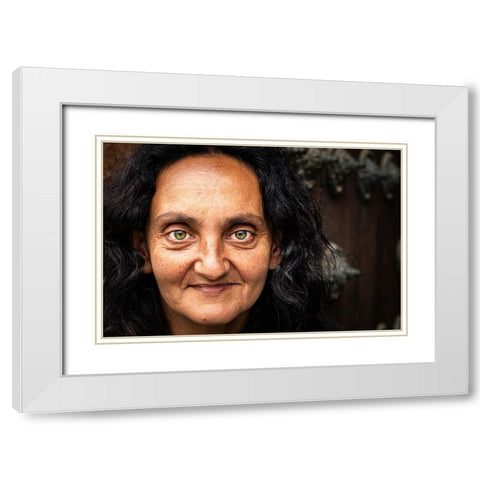 Sonrisa En La Adversidad White Modern Wood Framed Art Print with Double Matting by Cesar Bioque, Sergio
