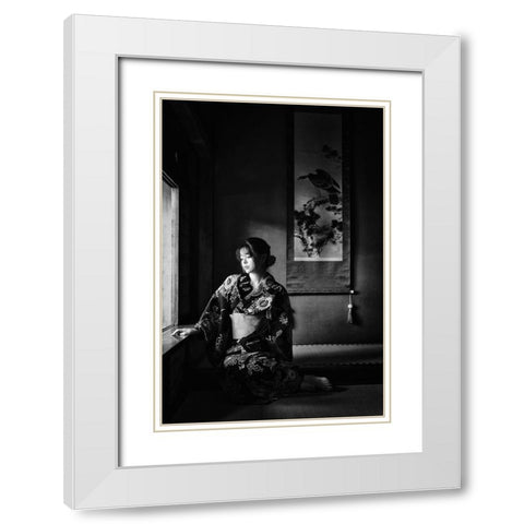 Yuuka White Modern Wood Framed Art Print with Double Matting by Washimi, Masatoshi