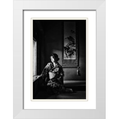 Yuuka White Modern Wood Framed Art Print with Double Matting by Washimi, Masatoshi