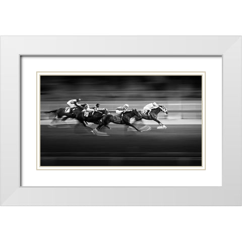 Horse Racing 3 White Modern Wood Framed Art Print with Double Matting by Zhou, Steven