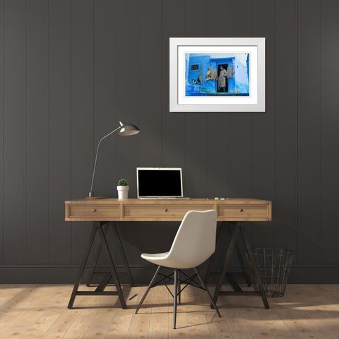 Blue House Man White Modern Wood Framed Art Print with Double Matting by Taneda, Toshio