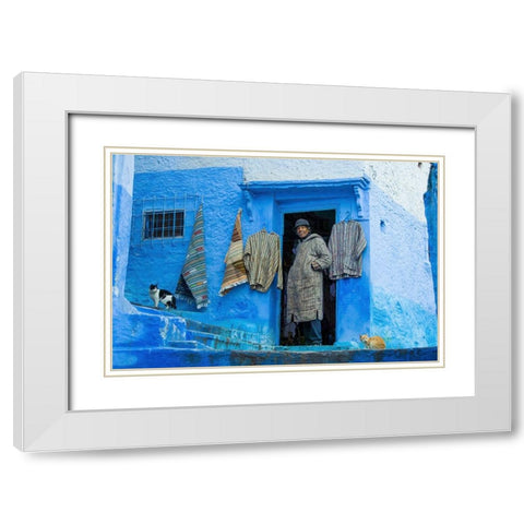 Blue House Man White Modern Wood Framed Art Print with Double Matting by Taneda, Toshio