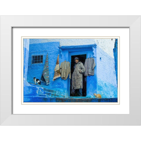 Blue House Man White Modern Wood Framed Art Print with Double Matting by Taneda, Toshio