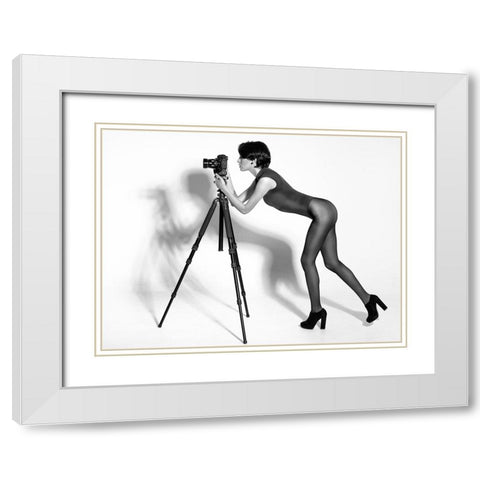 Curious Lady White Modern Wood Framed Art Print with Double Matting by Tejada, Cesar