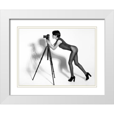 Curious Lady White Modern Wood Framed Art Print with Double Matting by Tejada, Cesar