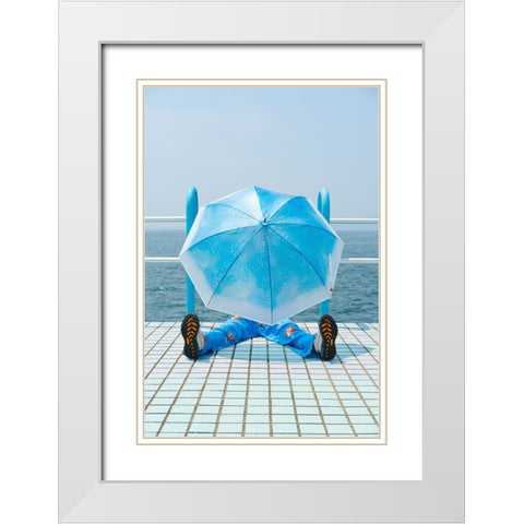 Blue White Modern Wood Framed Art Print with Double Matting by Aoyama, Koichi