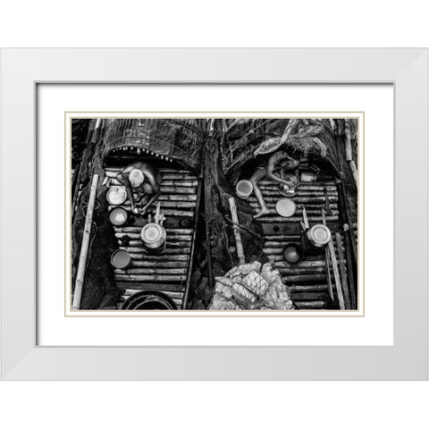 Daily Life Of Fisherman White Modern Wood Framed Art Print with Double Matting by Chakraborty, Sudipta