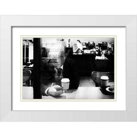 Grey White Modern Wood Framed Art Print with Double Matting by Isobe, Shinji