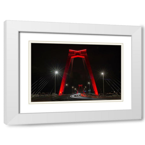 The Red Bridge. White Modern Wood Framed Art Print with Double Matting by Wijers Smeets, Wilma